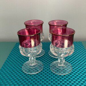 Cranberry Red Wine Glass Goblet  5 5/8" Tall -Set of 4 Vintage Tiffin-Franciscan